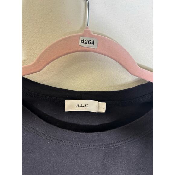 A.L.C. Black Cotton Long Sleeve Smocked Cuff Sz L - Picture 2 of 3